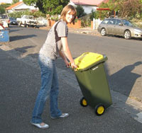 Jo putting out the bins